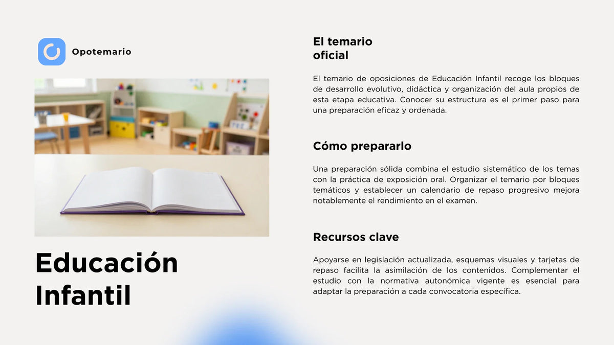 Temario de Educación Infantil: aula infantil, preparación y recursos para estudiar.