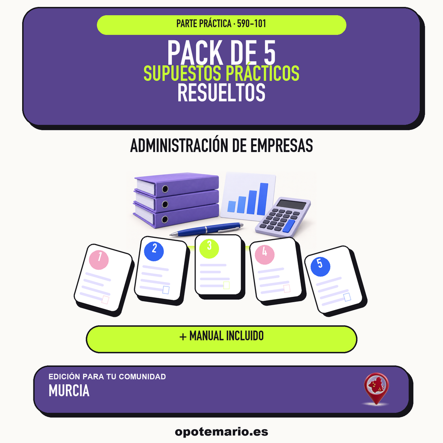Pack de 5 supuestos prácticos resueltos de Administración de Empresas en Murcia. Incluye manual específico. PDF de Opotemario.