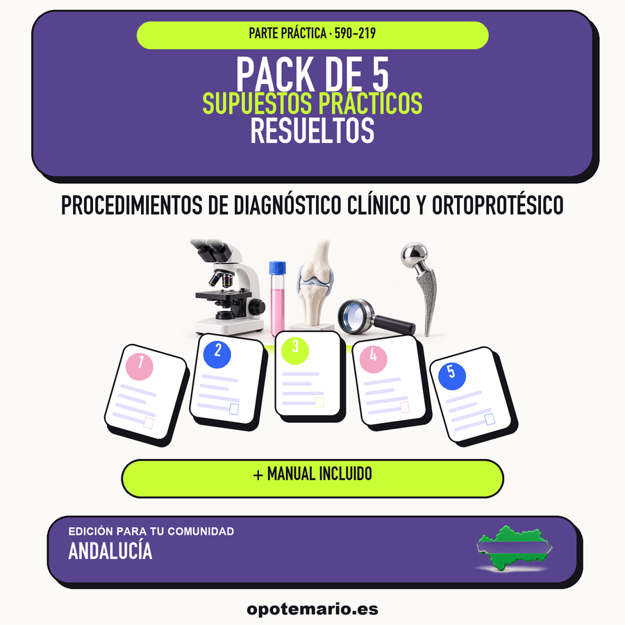 Pack de 5 supuestos prácticos resueltos de Procedimientos de Diagnóstico Clínico y Ortoprotésico en Andalucía. Incluye manual específico. PDF de Opotemario.