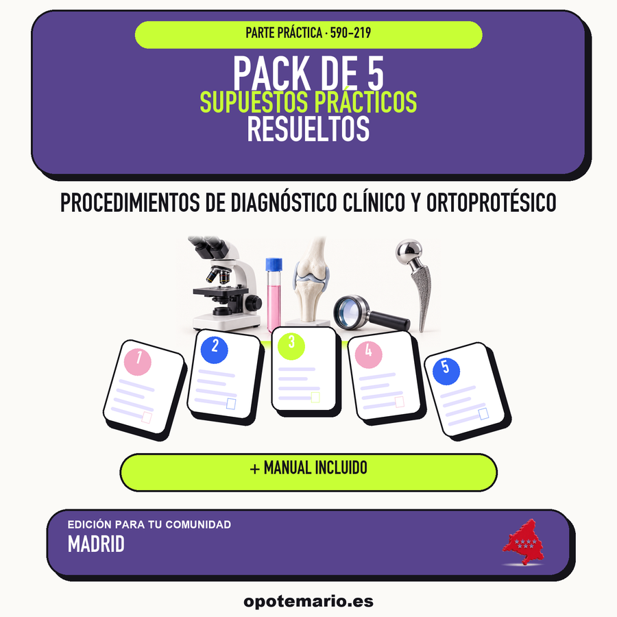 Pack de 5 supuestos prácticos resueltos de Procedimientos de Diagnóstico Clínico y Ortoprotésico en Madrid. Incluye manual específico. PDF de Opotemario.