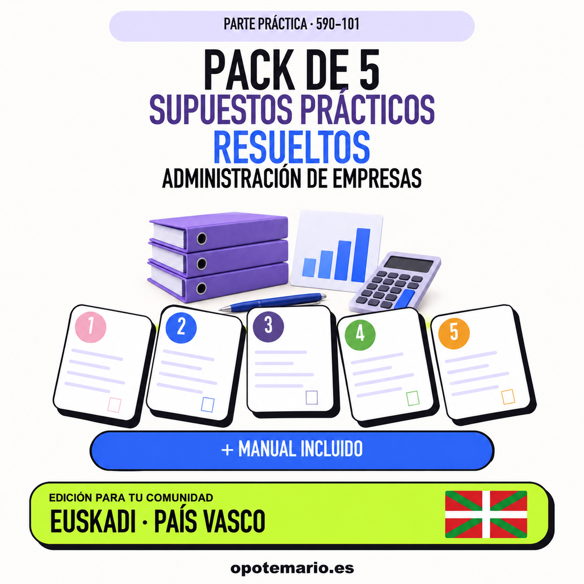 Pack de 5 supuestos prácticos resueltos de Administración de Empresas en Euskadi con manual