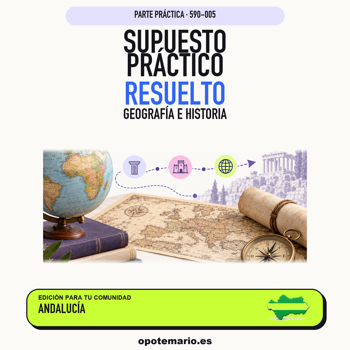 Supuestos prácticos resueltos de Geografía e Historia en Andalucía. PDF de Opotemario.