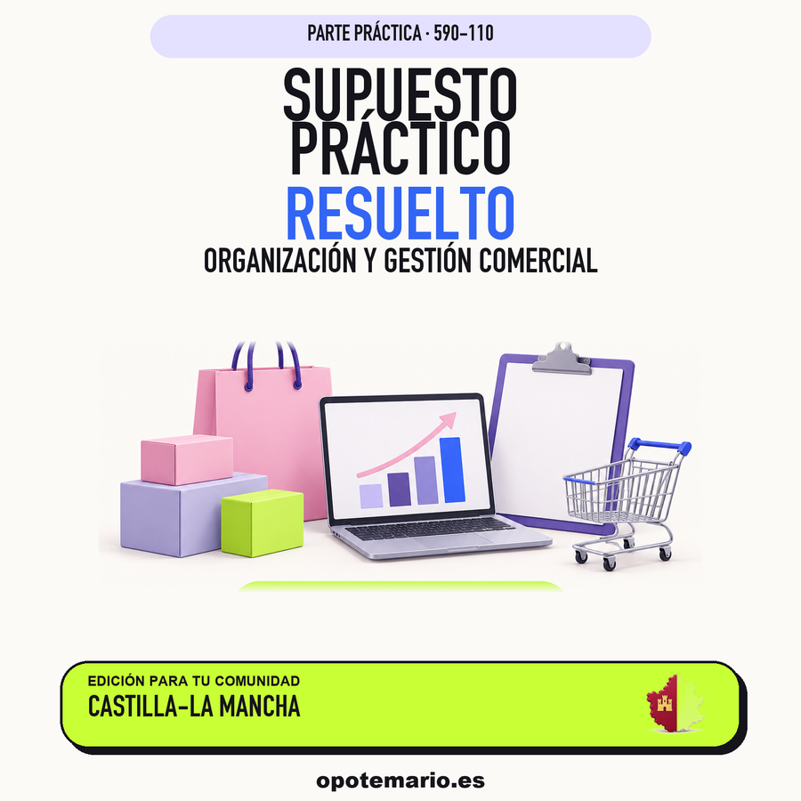 Supuestos prácticos resueltos de Organización y Gestión Comercial en Castilla-La Mancha. PDF de Opotemario.