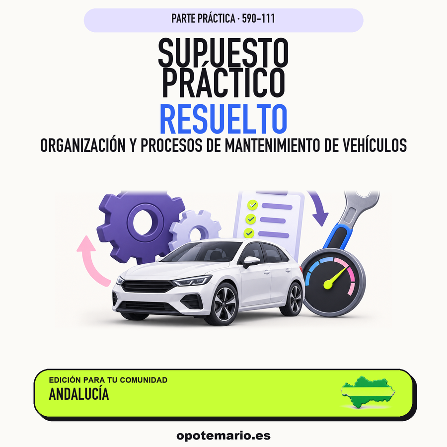 Supuestos prácticos resueltos de Organización y Procesos de Mantenimiento de Vehículos en Andalucía. PDF de Opotemario.