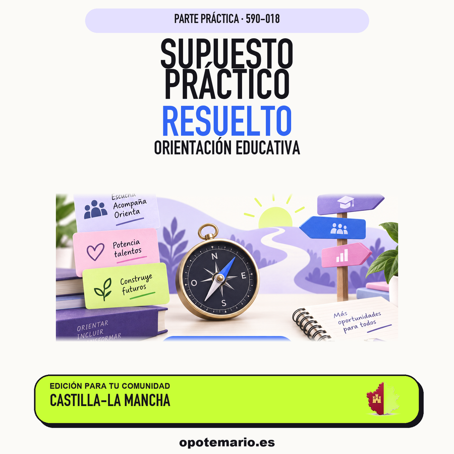 Supuestos prácticos resueltos de Orientación Educativa en Castilla-La Mancha. PDF de Opotemario.