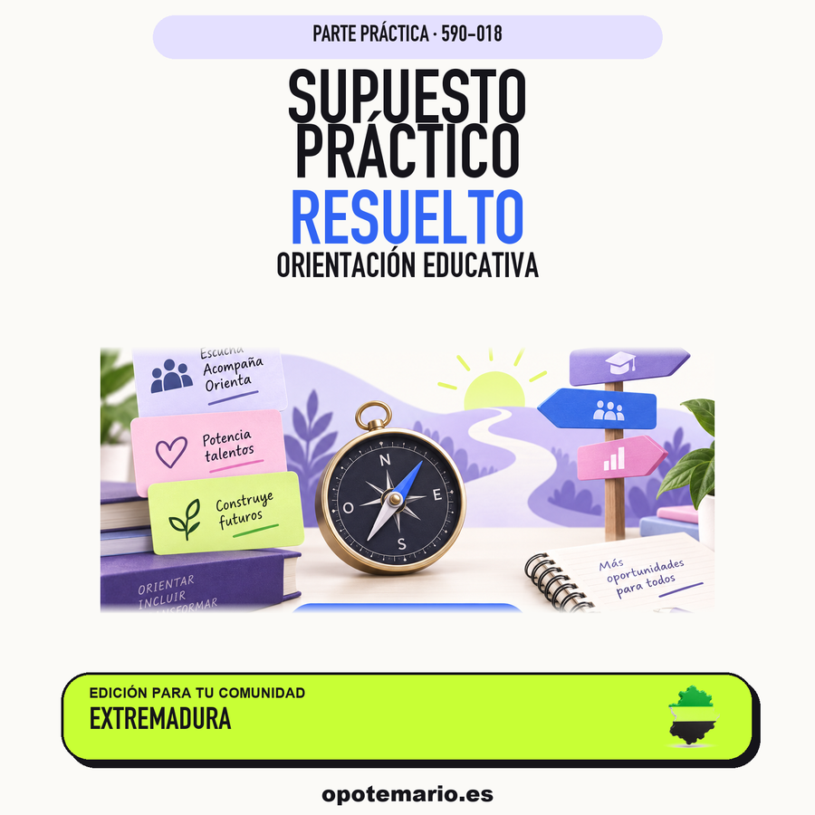 Supuestos prácticos resueltos de Orientación Educativa en Extremadura. PDF de Opotemario.