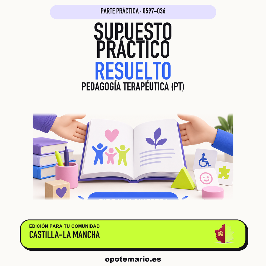 Supuestos prácticos resueltos de Pedagogía Terapéutica (PT) en Castilla-La Mancha. PDF de Opotemario.