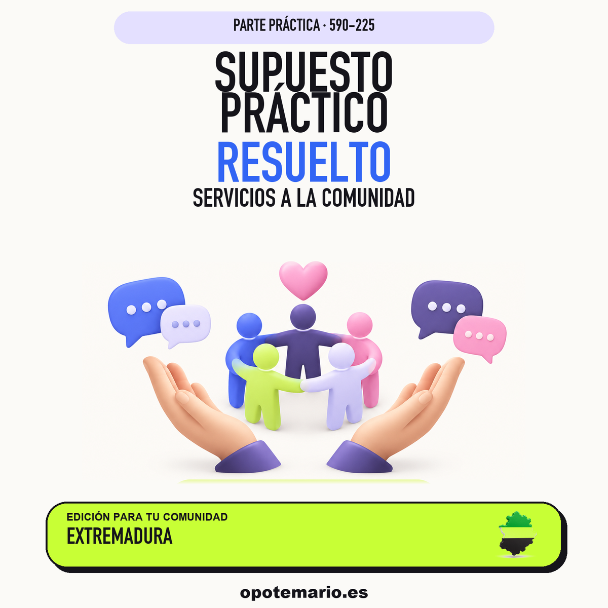 Supuestos prácticos resueltos de Servicios a la Comunidad en Extremadura. PDF de Opotemario.